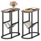 Costway 2 PCS End Table with Faux Marble Tabletop & Magazine Holder Heavy-duty Metal Frame Brown/White